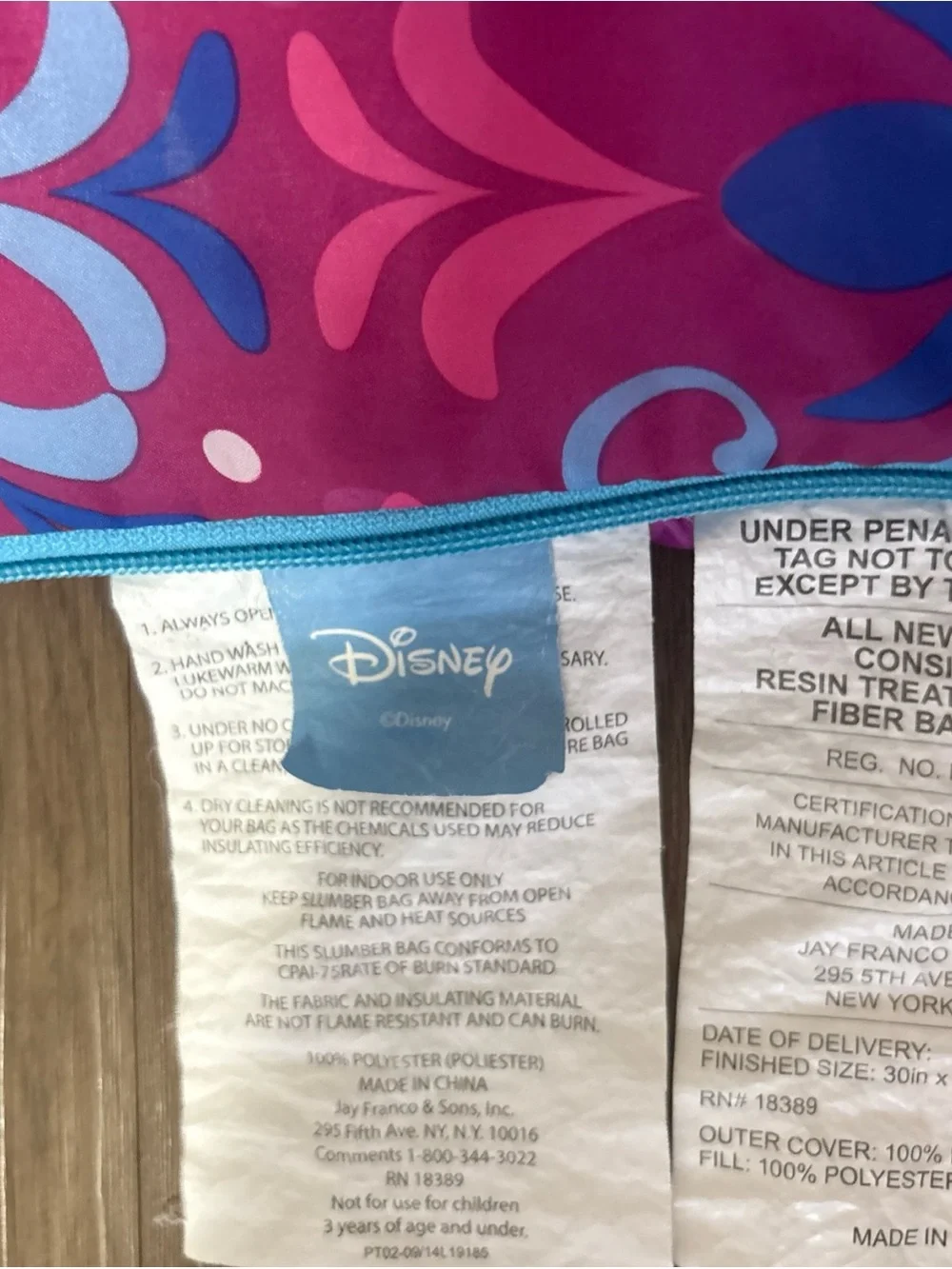 Disney Frozen Pink Blue Heart Toddler Sleeping Bag